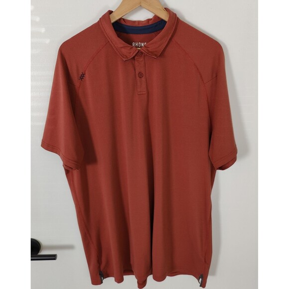 Rhone Delta Pique Polo Shirt Mens XXL 2XL Red Short Sleeve Stretch Commuter - Picture 2 of 8